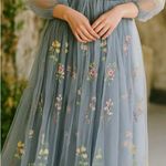 Unbranded Tulle Floral Embroidered Midi Gown Dress in Slate Blue Size 6 Photo 0