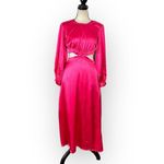 Rahi Cierra Dress Women's Medium Fuchsia Pink Satin Midi Cutout Balloon Sleeve Photo 2