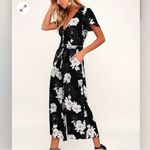 Lulus ‎ North Pacific Black White Floral Cropped Wide Leg Pockets Jumpsuit SMALL Photo 2