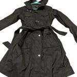 Tahari Black Hooded Belted Trench Coat Women Long Sleeve Full Zip Button Pockets Photo 3