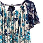 Free People  mixed floral boho loose trapeze blue white purple top blouse Photo 3