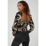 Free People NWT Hilary Printed Top Long Sleeve Black Combo Women's Size Medium Photo 1