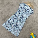 J. McLaughlin  Catalina Cloth Emma Dress Shortsleeve Square Neck Geometric Blue M Photo 5