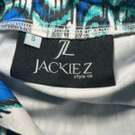 JACKIE Z Blue White Green Ikat Print‎ Bell Sleeve Casual Dress Size Small Photo 3