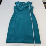 Calvin Klein Teal Scuba Sleeveless V Neck Gold Ring Sheath Dress Size 8 Photo 6