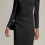 MM.LaFleur The Annabel Long Sleeve Ruched Drape Midi Dress Black Medium Photo 0