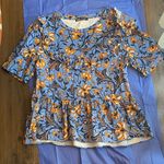 ZARA  Blue and Orange Floral Blouse Photo 0