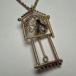 Rhinestone Clock Pendant Gold Tone 18 In Chain Vintage Photo 1
