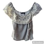 Blue Rain  Eyelet Blue Stripe Floral Coquette Off the Shoulder Shirt Photo 5