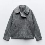 ZARA Boucle Women's Gray Asymmetric Zip Collared Oversized Over Coat Jacket Sz S Photo 4