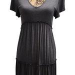 Zeagoo Gray Tiered Short Sleeve V Neck Dress Small Photo 0