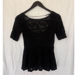 Free People  Lace Peplum Top Black Floral Scoop Neck Size XS Romantic Goth Whimsy Photo 0