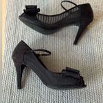 Lulu Townsend  Black Mesh Bow Pointed Toe Ankle Strap High Heels Sz 8 Photo 3