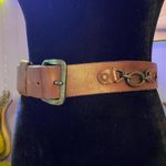 Vintage Wide Leather Belt with Brass Buckle & Chain Detail Brown Photo 0
