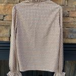 SheIn size 6 Medium ruffle v neck puff sleeve blouse brown cream print Photo 2