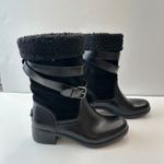 Coach Zena Black Leather Suede Shearling Buckle Ankle Boots Women Size 7B Photo 2
