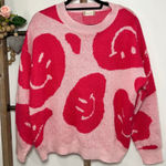 Altar'd State Long Sleeve Crew Pink Smiley Face Oversized Sweater Size Small Photo 0