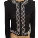 Brilliante Black & White Sequins Silk Collarless Long Sleeve Evening Jacket S Photo 2