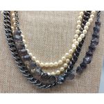 J.Crew  Multi Strand Gun Metal & Faux Pearl Collar Necklace 20" Smokey Gray Beads Photo 3