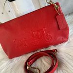 Coach  Red Embossed Leather Handbag Photo 4