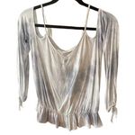 American Eagle  AEO Soft & Sexy Gray White Tie Dye Cold Shoulder Top Size Medium Photo 0