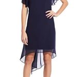 Adrianna Papell Dress SZ Small NWT Navy Chiffon Overlay Draped Evening Cocktail Photo 0