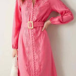 G.D.S By HELENAM Camellia Rose Pink Midi Sleeve Dress with Embroidery Sz S Photo 0