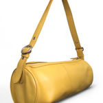 Y2K Vintage 90s Baddie Trendy Mcbling Retro Yellow leather shoulder bag purse cylindrical buckle colorful psychedelic interior #fairy #cottagecore Measurement in pics Photo 0