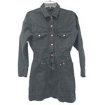 Miou Muse Women's Western Mini Dress Size Small Black Washed LS Snap Denim Like Photo 1