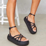 Pretty Little Thing Black Chunky Multi Criss Cross Strap Sandals Size 9 Photo 0