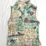 2000s Agora Shabby Chic Teal Cream Pink Patchwork Lace Floral Collared Tank Sz S Photo 0