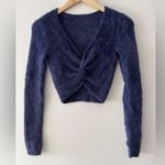 Aerie Fluffy-4-Ever Reversible Twist Fuzzy Crop Sweater Navy Blue Photo 2