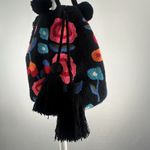 Black Wayuu Colombia Mochila Fuzzy Floral Bucket Bag Pom Poms (b38) Photo 1