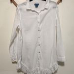 Antibes Blanc woman 100% cotton sheer white long sleeve button up shirt size L Size L Photo 0
