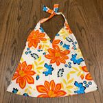 Lands' End  Womens White Orange Blue Floral Halter Tankini Swim Suit Top Size 8 Photo 0