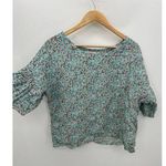 Viola Borghi Top Women Medium Blue Microfloral Linen Ruffle Sleeve Made in Italy Photo 0