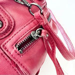 Linea Pelle Collection Dark Red Leather Crossbody Duffel Bag Purse Zip Top Bag Red Photo 6