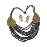 Red Turquoise Resin Bead Brass Necklace Fish Dangle Earrings Tribal Ethnic 20" Photo 6