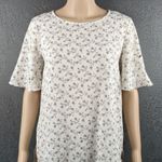 Loft Women's White Ditsy Floral Top Flutter Sleeve Top Button Detail Size Small Photo 0