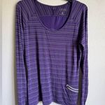 Athleta Purple Gray Stripe Long Sleeve Athletic Top Womens L Sporty Workout Photo 0