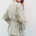 ZARA  The Beth Kimono Jacket Rustic Green Tan Stripe Belted Woven Cotton Photo 2