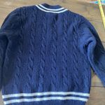 Brandy Melville Navy Wool Blend V Neck Sweater Fisherman cable Knit OS NEW Photo 8