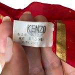 Kenzo Womens 100% Silk Tie Neck Hair Fashion Scarf Bright Red Gold Accent Square Photo 2