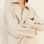 Free People  Coastal Stripe Half-Zip Pullover in Beige and Light Blue Photo 0