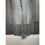 Mandee Dress Womens 4 Black White Geometric Mesh Sheer Collared Shirt Mini USA Photo 2