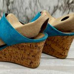 Lane Bryant Blue Faux Suede Slide Sandals Cork Wedge Heel Summer Vibes Vacay Sea Photo 8