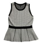 White House | Black Market  Stretch Crochet Peplum Knit Top Size Medium Black White Photo 5
