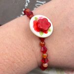 Handmade  Red Floral Beaded Gemstone Bracelet Photo 1