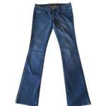Frankie B vintage y2k Low Rise Flare Jeans Cream Leather Studded Back Pockets Blue Size 27 Photo 1