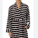 Kate Spade  LS Short Robe Black Stripe Confetti Dots Plush Velour Pocket Photo 4